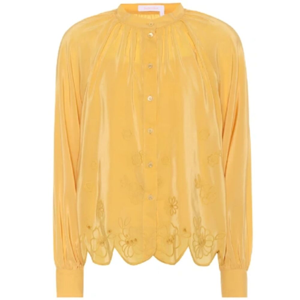 See by Chloe floral embroidered satin crepe blouse in sunflower ochre set